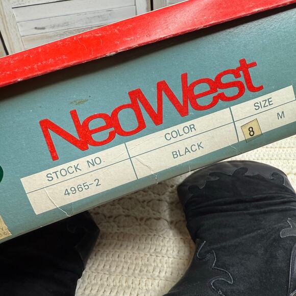 VINTAGE NEDWEST Women's Size 8 Slouchy Leather Heeled Cowgirl Boots Black Flames - Picture 4 of 14